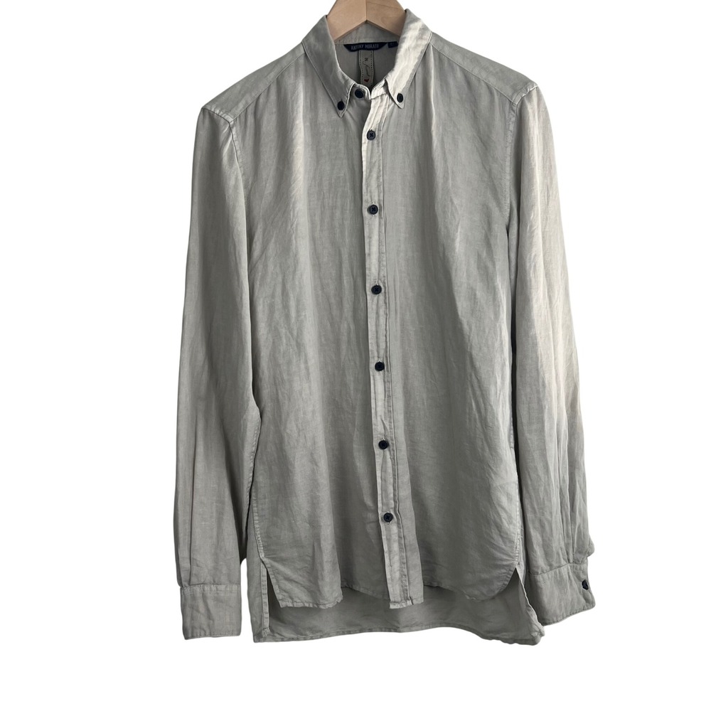 Antony Morato Mens Linen Cotton Button Down Shirt‎ Grey XS Coastal Resort